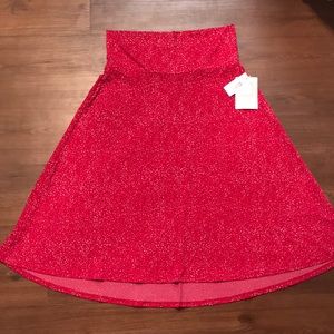 LuLaRoe maroon, red, and white polka dot skirt.
